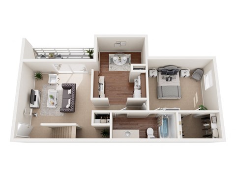 Floor plan for 1 bed, 1 bath, 756 sqft